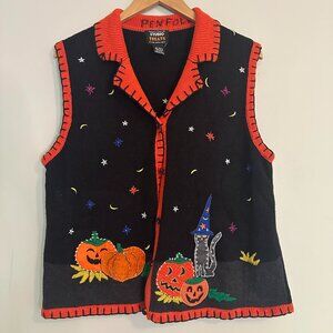 Designer Originals Embroidered Grandma Halloween Sweater Vest Vintage - Large